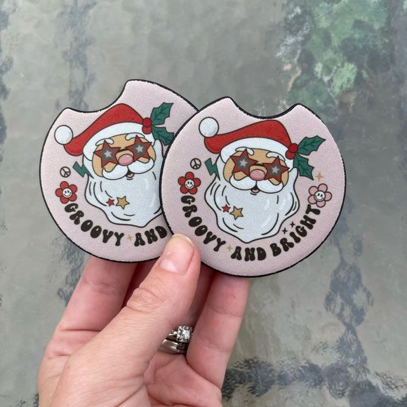 Groovy & Bright Santa Car Coaster Set | Christmas Coaster Set - Picture 3 of 13